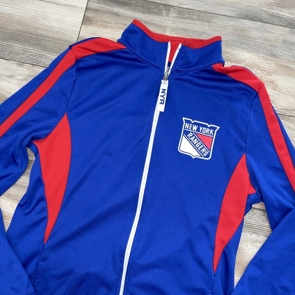 Majestic Fan Fashion New York Rangers Track Jacket Warm Up Blue Sz L